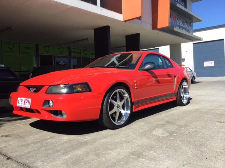 2001 Ford Mustang with staggered 20-inch Vision Jagger wheels