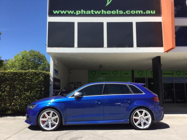 Audi RS3 with 19-inch Niche machined wheels in white