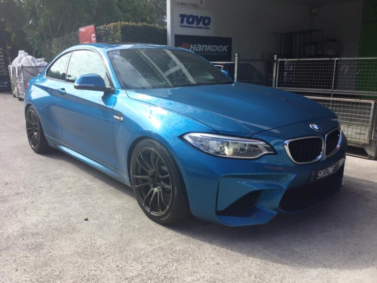 BMW M2 with Koya SF03 wheels, lowered H&R springs and Hankook track tyres