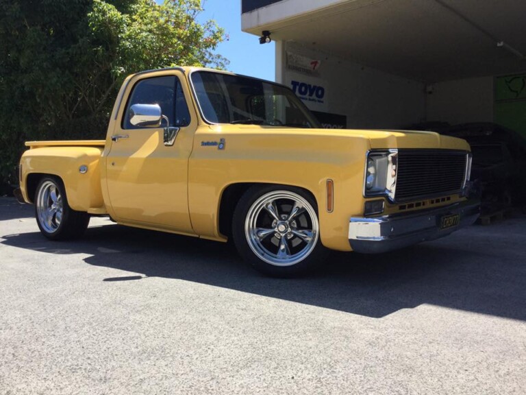 Chevrolet C10 ute with 18-inch front and 20-inch rear American Racing Torq Thrust II wheels and Winrun R330 tyres