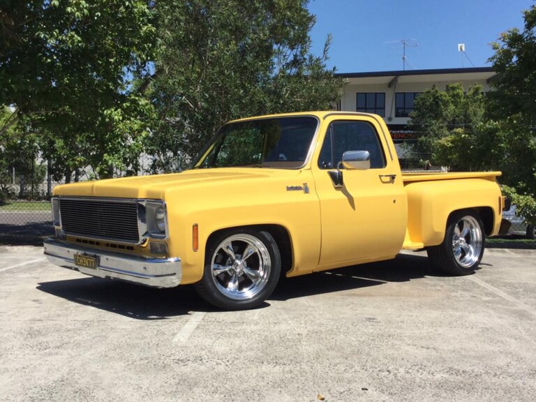Chevrolet C10 ute with 18-inch front and 20-inch rear American Racing Torq Thrust II wheels and Winrun R330 tyres