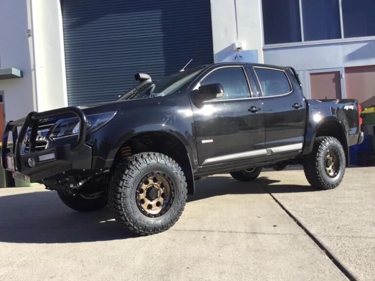 Colorado with bronze 16-inch ATX 201 wheels, Nitto Trail Grappler tyres and 4-inch lift with diff drop