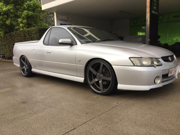 Commodore ute with staggered 20-inch SSW Stella wheels in satin gunmetal