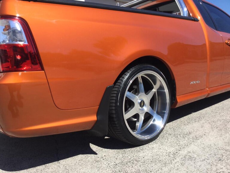 Falcon ute with 20-inch MK Motorsports Jagger wheels with machined finish