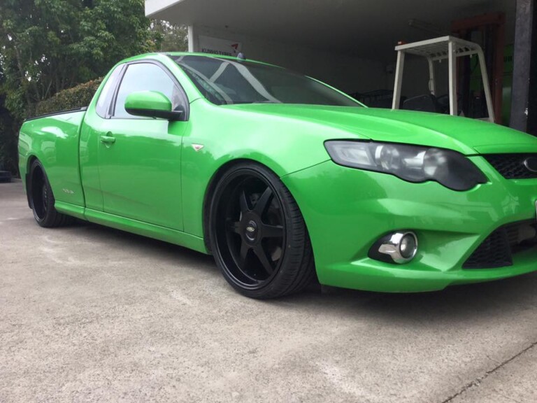 FG Falcon ute with 20-inch black Vision wheels and lowered suspension