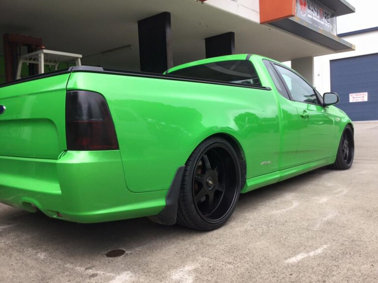 FG Falcon ute with 20-inch black Vision wheels and lowered suspension