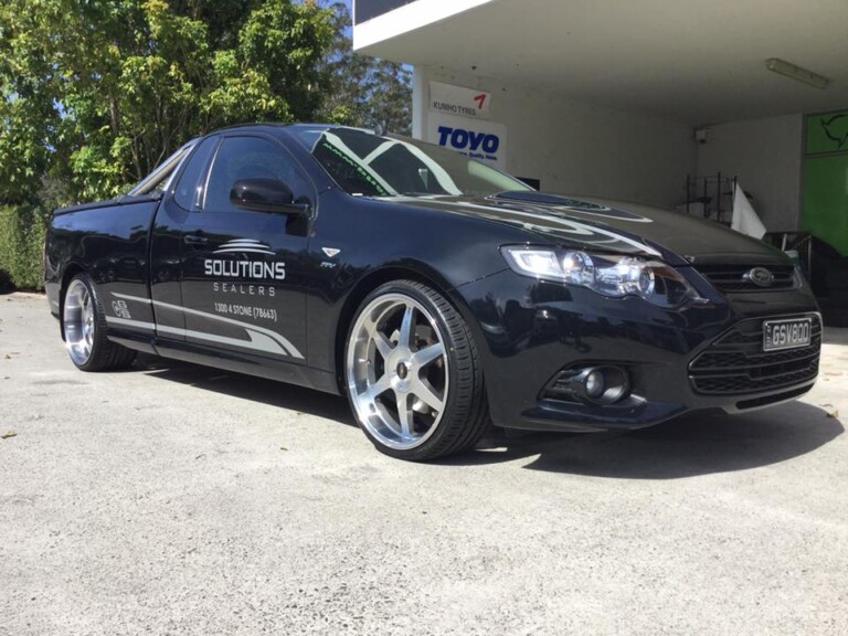 FG Falcon ute with 20-inch Vision Jagger machined wheels in gunmetal