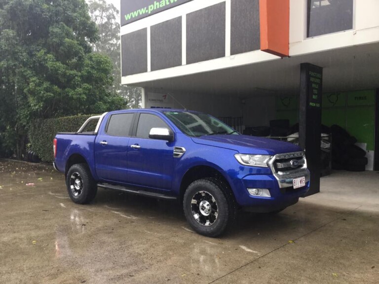 Ford Ranger with 17-inch KMC Spy wheels in black/machined finish, Nitto Terra Grappler tyres and 2-inch lift kit fitted