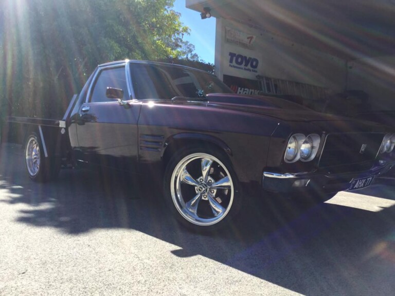 Holden HX ute with staggered 18-inch Rev Classic wheels