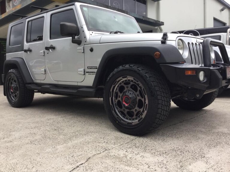 Jeep Wrangler with 20-inch Demo Dog wheels and Nitto Terra Grappler tyres