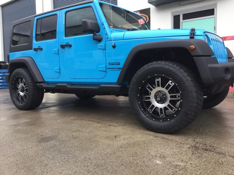 Jeep Wrangler with 20-inch KMC Riot wheels and Nitto Trail Grappler tyres