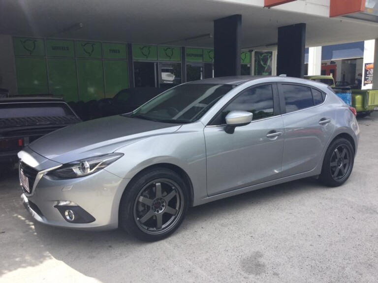 Mazda 3 with 18-inch gunmetal SSW Drifter wheels