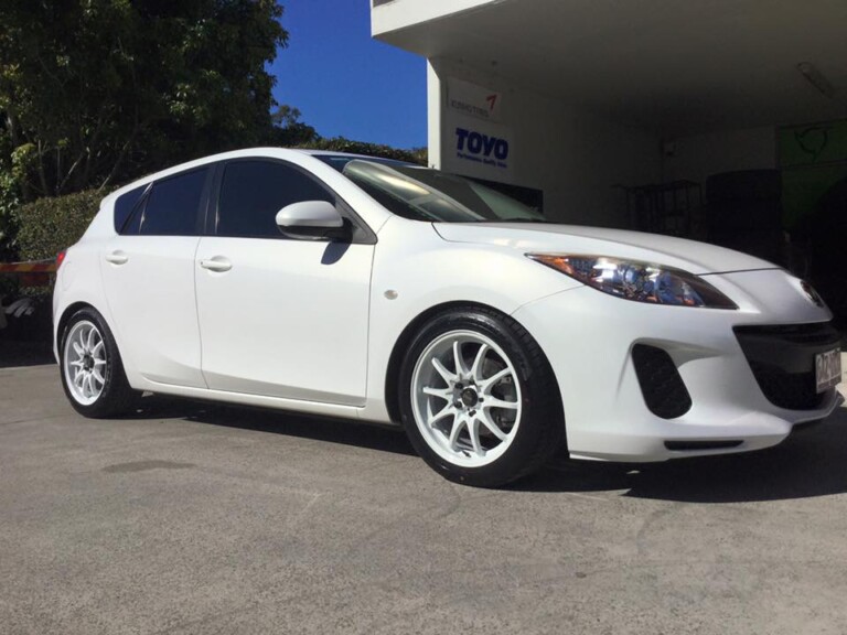 Mazda 3 with 17-inch SSW Rotate wheels and lowered suspension