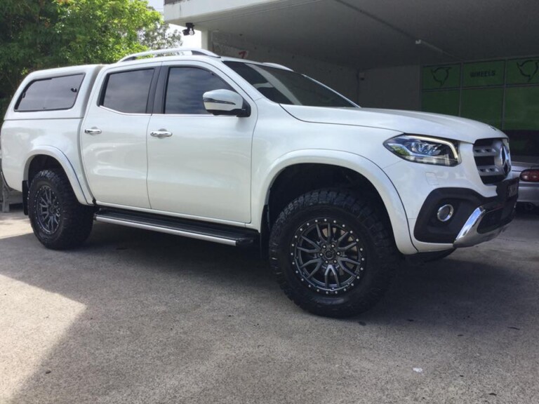 Mercedes X-Class with 18-inch Fuel Rebel wheels, Nitto Ridge Grappler tyres and wide flares