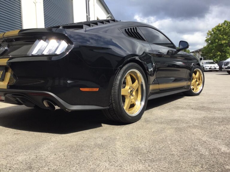 Mustang GT with 20-inch staggered Simmons FR-1 wheels and Nitto Invo tyres