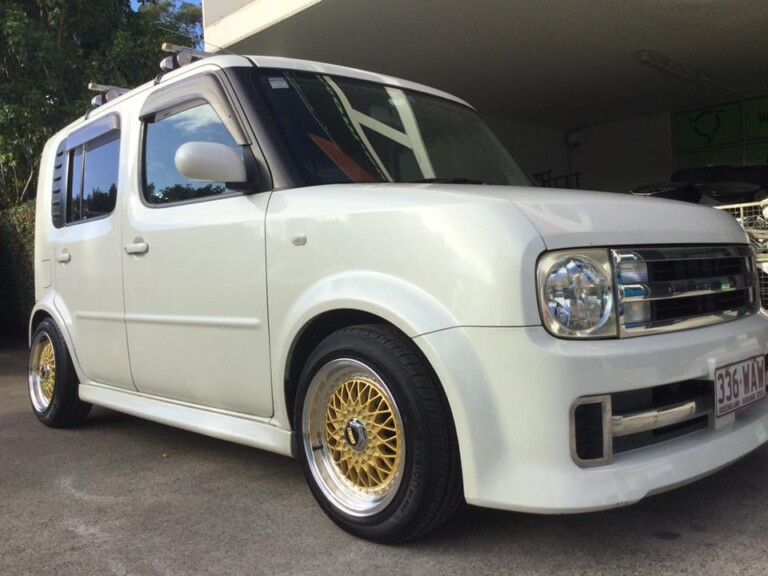 Nissan Cube with 15-inch BBS reps and rear shim plates with front camber bolts