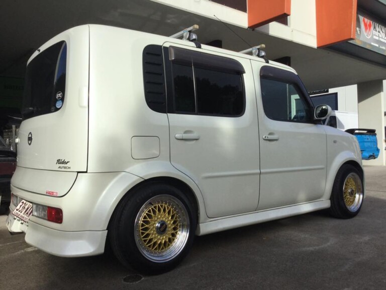 Nissan Cube with 15-inch BBS reps and rear shim plates with front camber bolts