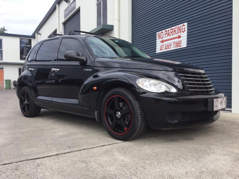 PT Cruiser with 17-inch Motegi Racing MR 116 wheels in matte black with red pinstripe