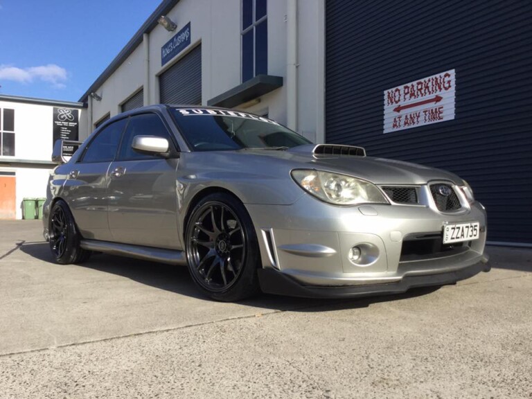 Subaru with 18-inch Rota wheels and BC coilovers