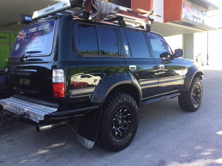 Supercharged LS1-powered 80 series LandCruiser with 17-inch Fuel Battle Axe wheels and 35-inch Nitto Trail Grappler tyres
