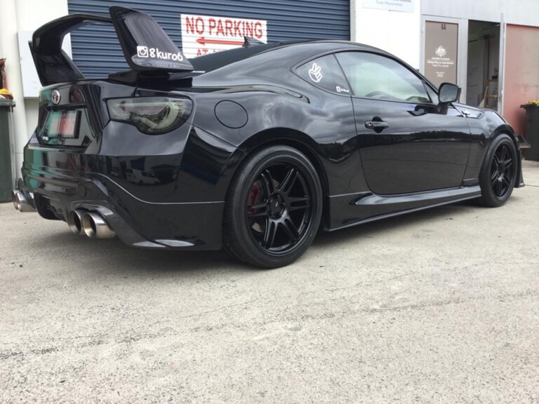 Toyota 86 with staggered 18-inch Koya SF01 wheels in satin black