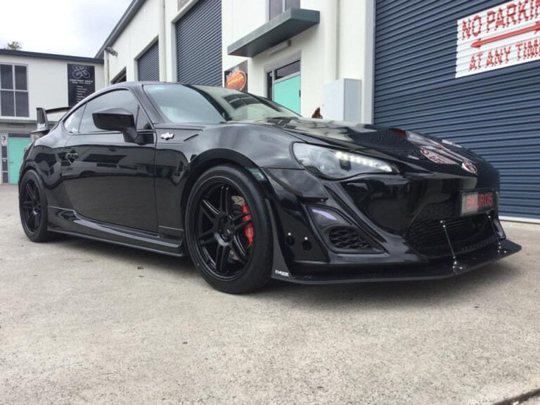 Toyota 86 with staggered 18-inch Koya SF01 wheels in satin black