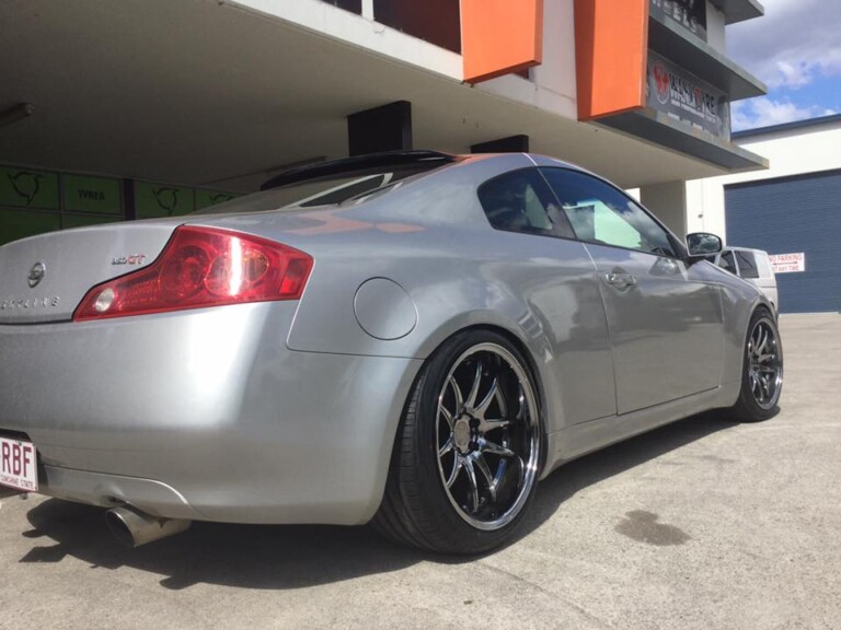 V35 Nissan with staggered 19-inch Aodhan DS02 wheels in Vacuum Black