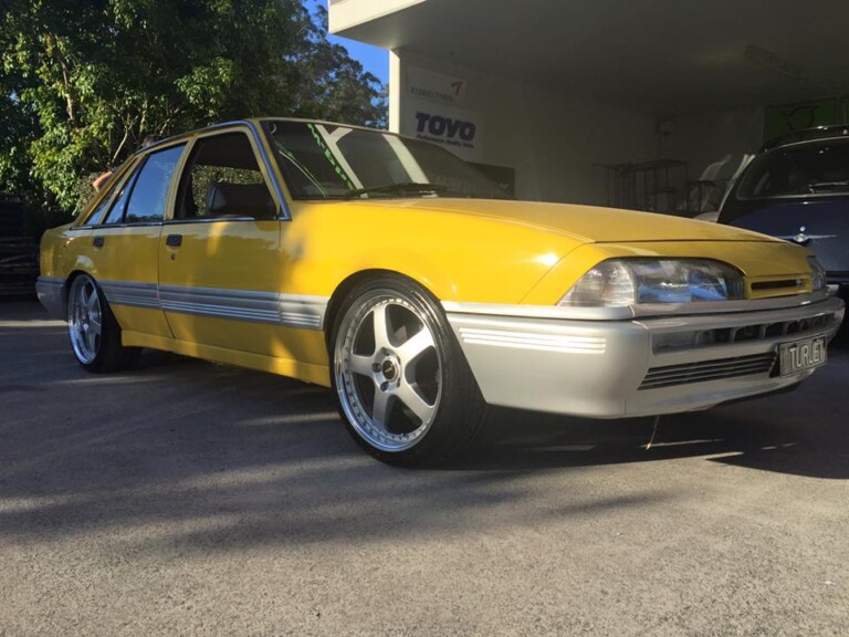VL Commodore with 19-inch silver Simmons FR wheels and Nitto Invo tyres