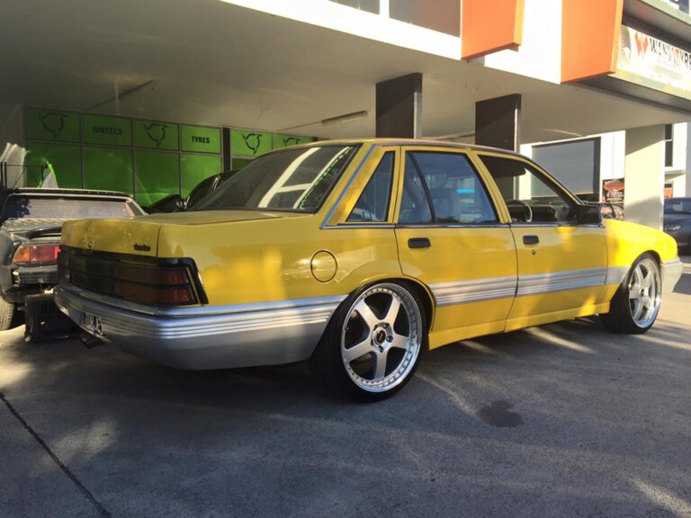 VL Commodore with 19-inch silver Simmons FR wheels and Nitto Invo tyres